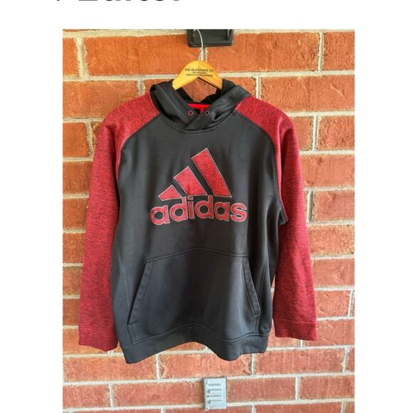 Adidas Climawarm Red And Black Polyester Pullover Pocket Hoodie Mens Large EUC - Picture 1 of 8